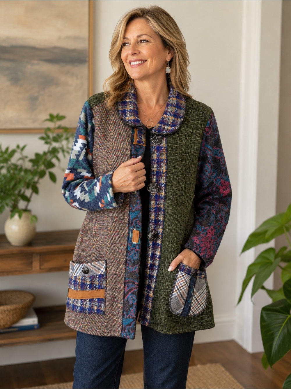 Coldwater Creek Bouclé Cardigan Sweater PM Purple Blue Textured Cozy Jacket